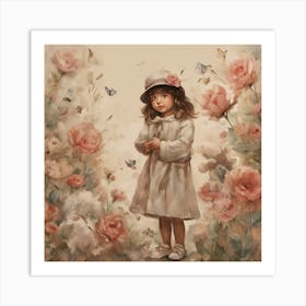 Little Girl With Butterflies Art Print