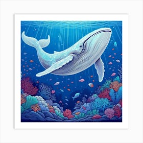 Line Art whale 1 Art Print