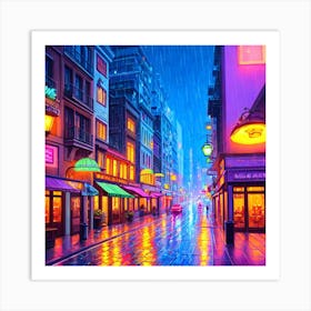 Rainy Night City Art Print
