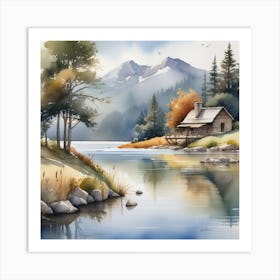 Cabin By The Lake 3 Art Print