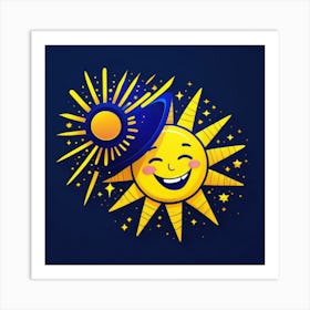 Lovely smiling sun on a blue gradient background 55 Art Print