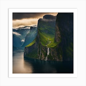 Waterfall In The Fjords Of Norway Art Print