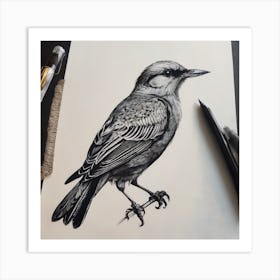 Bird On A paper Art Print