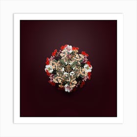 Vintage Erythronium Floral Wreath on Wine Red n.2444 Art Print