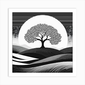 A Black And White TREE LANDSCAPE, Art Print