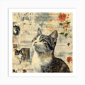 Vintage Cat On Paper 6 Art Print