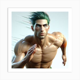 Man With Green Hair Running Art Print
