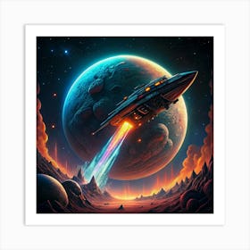 Spaceship Departing From A Planet Art Print