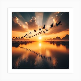 Sunrise Over A Lake Art Print