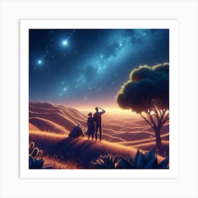 Two People Looking At The Stars Art Print