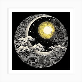 Moon And Waves 12 Art Print