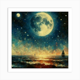 Full Moon Over The Sea Art Print