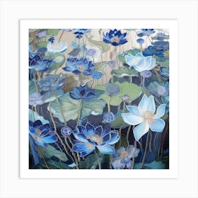 Lotus Flowers Blue Art Print