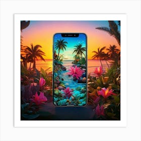 Firefly Smartphone, Creature, Morphic, Colorful, Tropical, Aquatic, Style, Water, Beach, Sunrise, Pa (3) Art Print