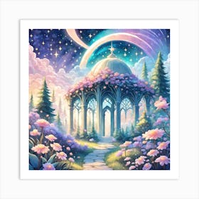 A Fantasy Forest With Twinkling Stars In Pastel Tone Square Composition 394 Art Print