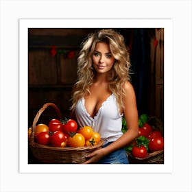 European Girl basket tomatoes Art Print