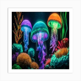 Colorful Jellyfish Underwater Art Print