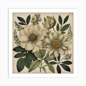 Vintage Botanical Bohemian Neutral Floral Art Print