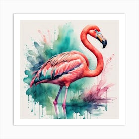 Flamingo Watercolor Painting Art Print