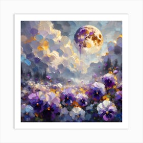 Moonlight Over Purple Flowers Art Print