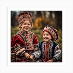 Two Girls In Traditional Costumes Art Print