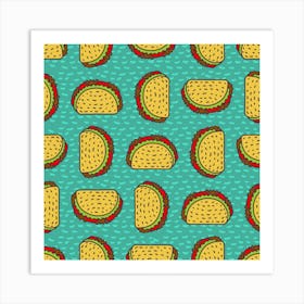 Taco Drawing Background Mexican Fast Food Pattern Art Print