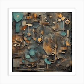A Mixed Media Artwork Combining Found Objects And Geometric Shapes, Creating A Minimalist Assemblage (3) Art Print