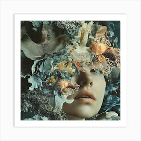 Woman'S Head Covered In Mushrooms Art Print