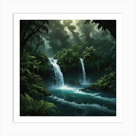 Waterfall In The Jungle 10 Art Print