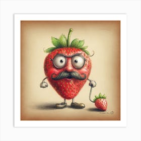 Strawberry With Mustache 9 Art Print