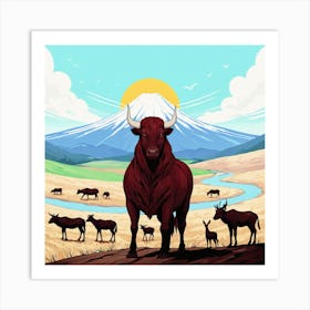 Bull In The Field 2 Art Print