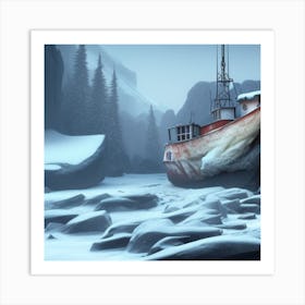 Boat In The Snow Art Print