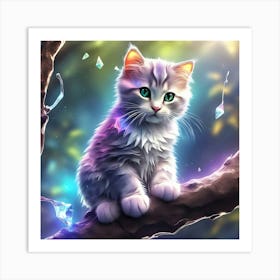 Cute Kitten In A Tree Art Print