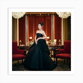 Asian Elegance Personified As A Lady Poised In High End Attire High Fashion Venue Ambient Lighting Art Print