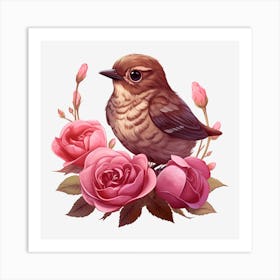 Bird With Roses 4 Art Print