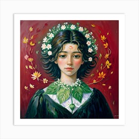 Girl With A Flower Crown Art Print