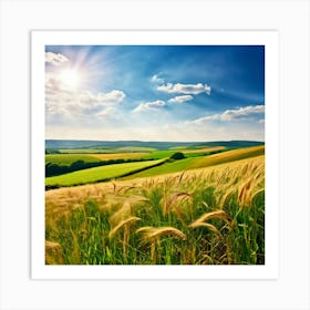 Wheat Field With Sun 1 Art Print