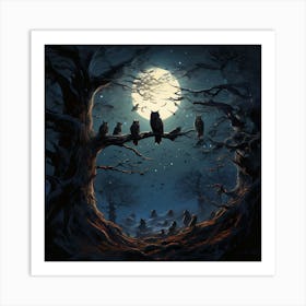 Owls At Night art print Art Print