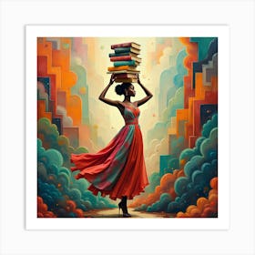 Vibrant Harmony of Books, Beauty, and Art Art Print