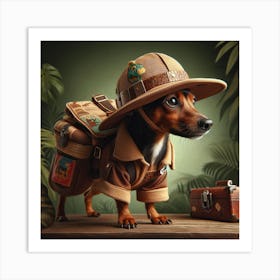 Terrier dressed as a jungle explorer 1 Art Print