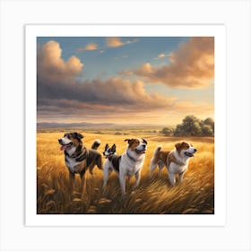 Three Dogs In A Field Art Print