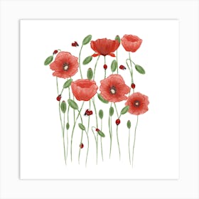 Poppies And Ladybugs Art Print