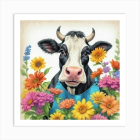 Cow In Flowers Art Print