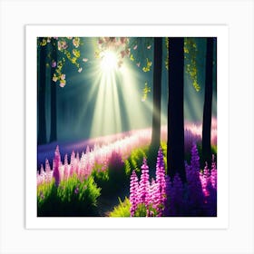 Forest With Purple Flowers Art Print