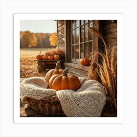 Autumn Pumpkins On The Porch Art Print