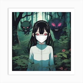 Mask Girl in The Woods Art Print