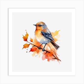 Autumn Bird Watercolor Painting Art Print