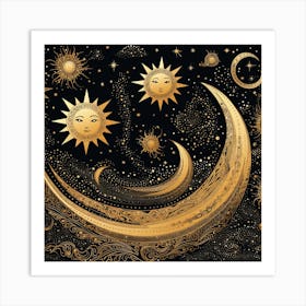 Golden Sun And Moon Art Print