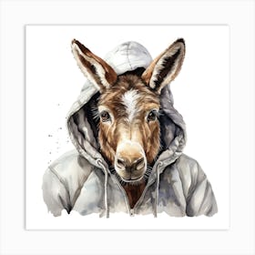 Watercolour Cartoon Mule In A Hoodie 2 Art Print