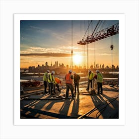 Construction Workers At Sunset 3 Art Print